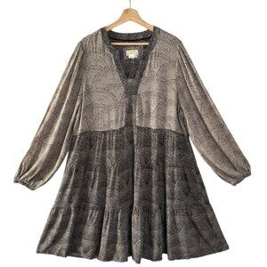 Maeve A+ Anthropologie Amber Black Tan Swirl Dot Long Sleeve Tiered Tunic Dress
